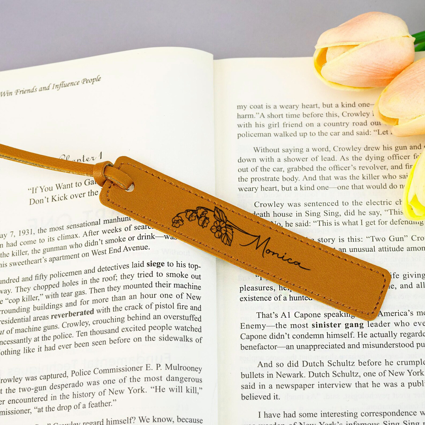 Personalized Birth Month Flower Leather Bookmark | GC020