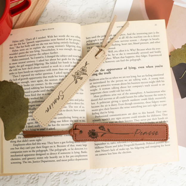 Personalized Birth Month Flower Leather Bookmark | GC020