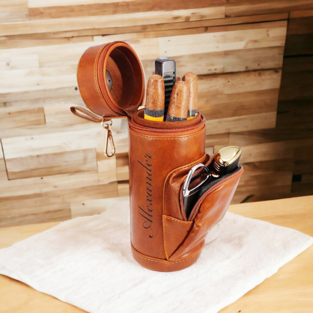 Personalized Portable Travel Leather Cigar Humidor Case | GC042