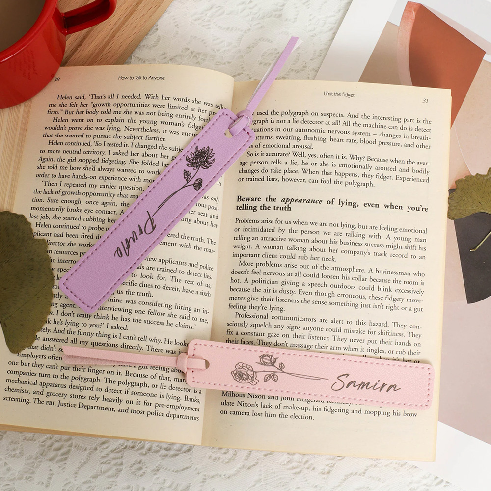 Personalized Birth Month Flower Leather Bookmark | GC020