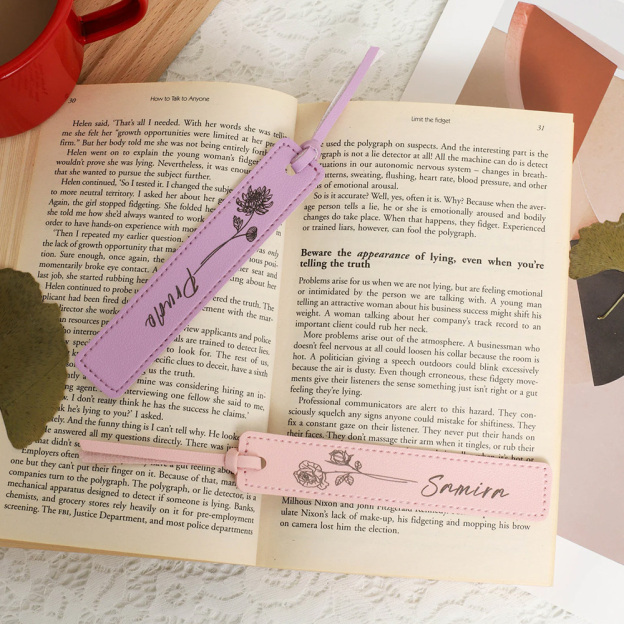 Personalized Birth Month Flower Leather Bookmark | GC020