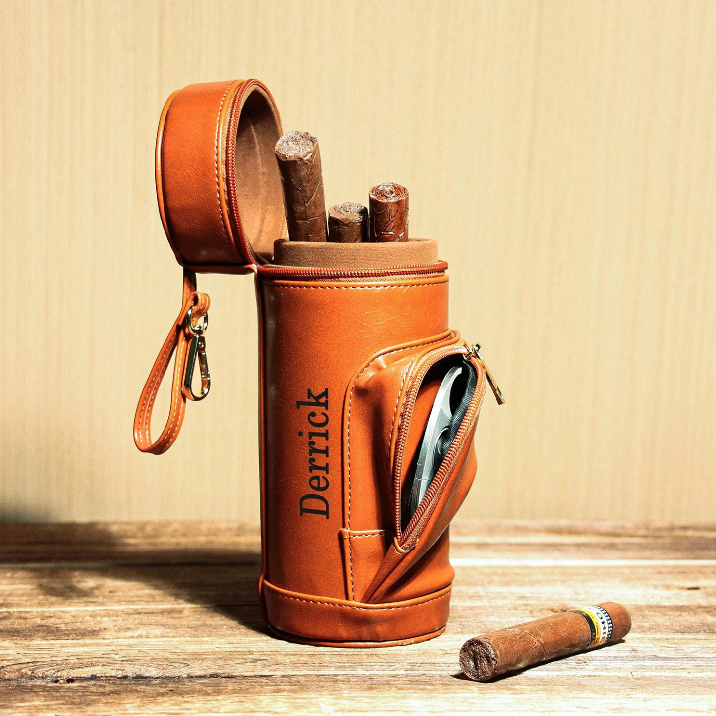 Personalized Portable Travel Leather Cigar Humidor Case | GC042