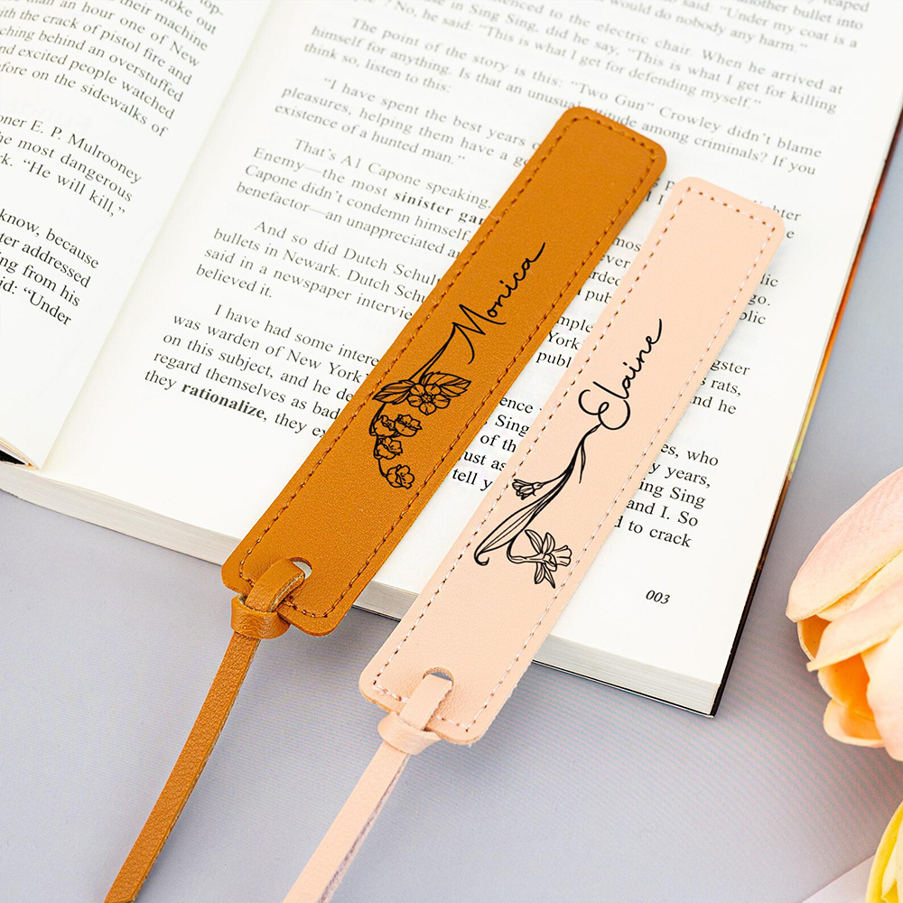 Personalized Birth Month Flower Leather Bookmark | GC020