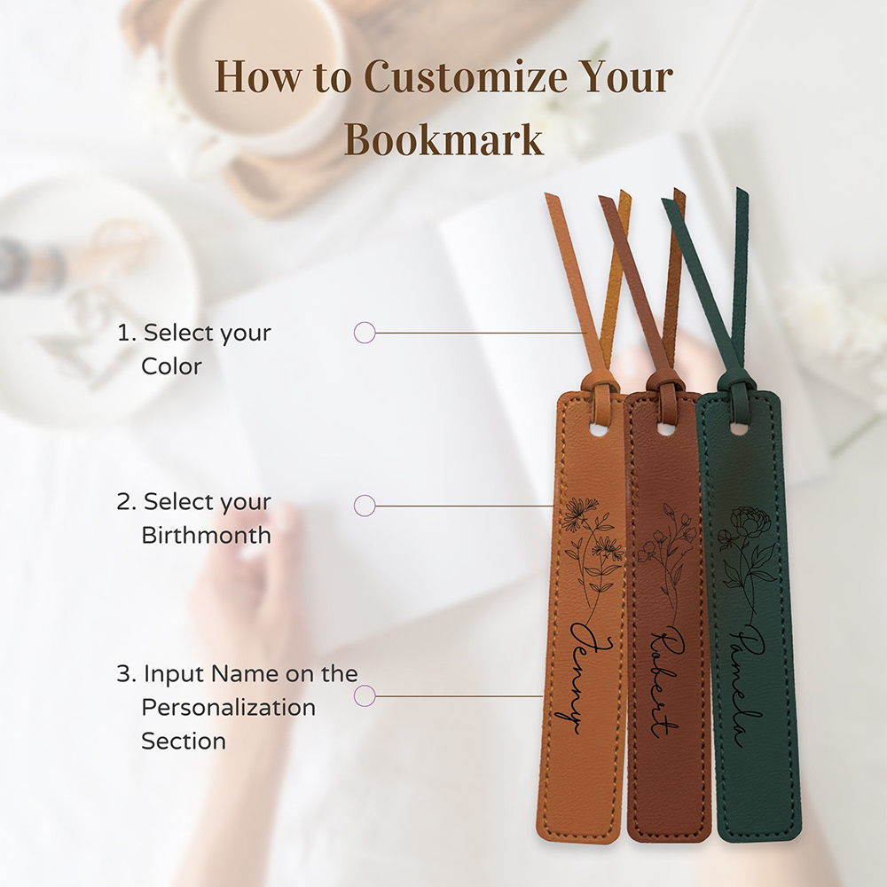Personalized Birth Month Flower Leather Bookmark | GC020