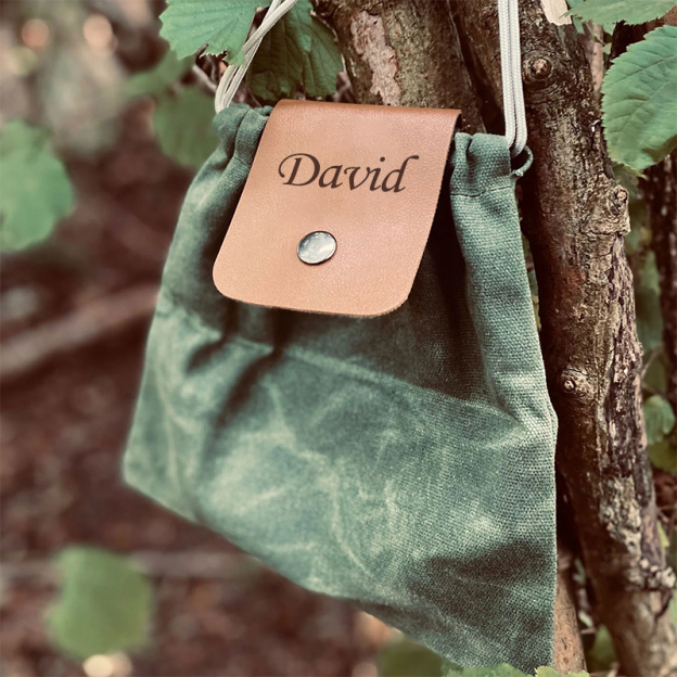 Personalised Canvas Drawstring Collapsable Forest Foraging Pouch | Dad04
