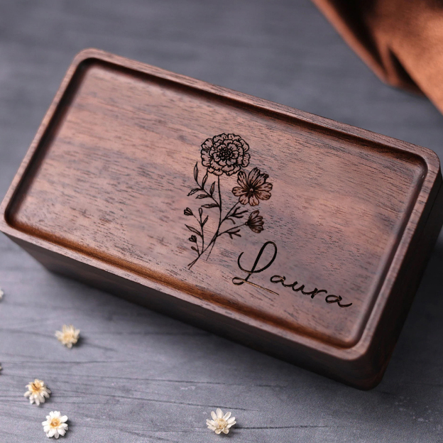 Personalized Birth Flower Wood Jewelry Gift Box | GC041