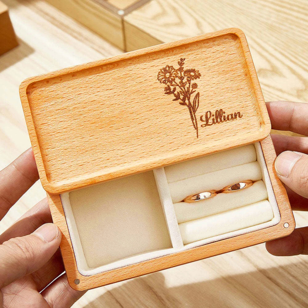 Personalized Birth Flower Wood Jewelry Gift Box | GC041