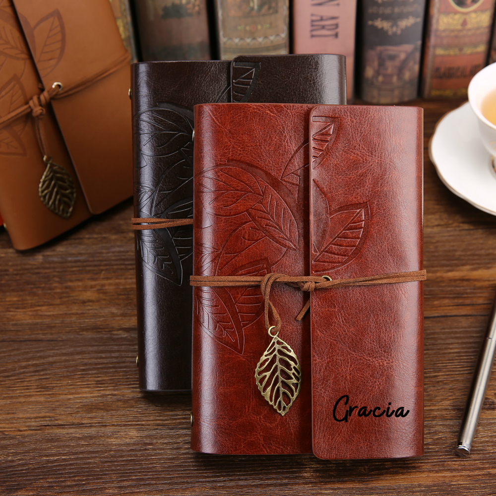 Personalized Name Leather Floral Notebook | GC004