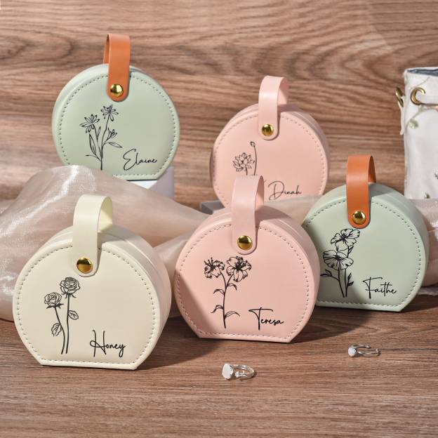 Personalized Birth Flower Travel Jewelry Box | GC002