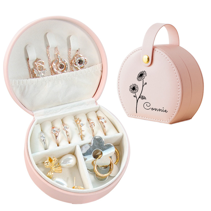 Personalized Birth Flower Travel Jewelry Box | GC002