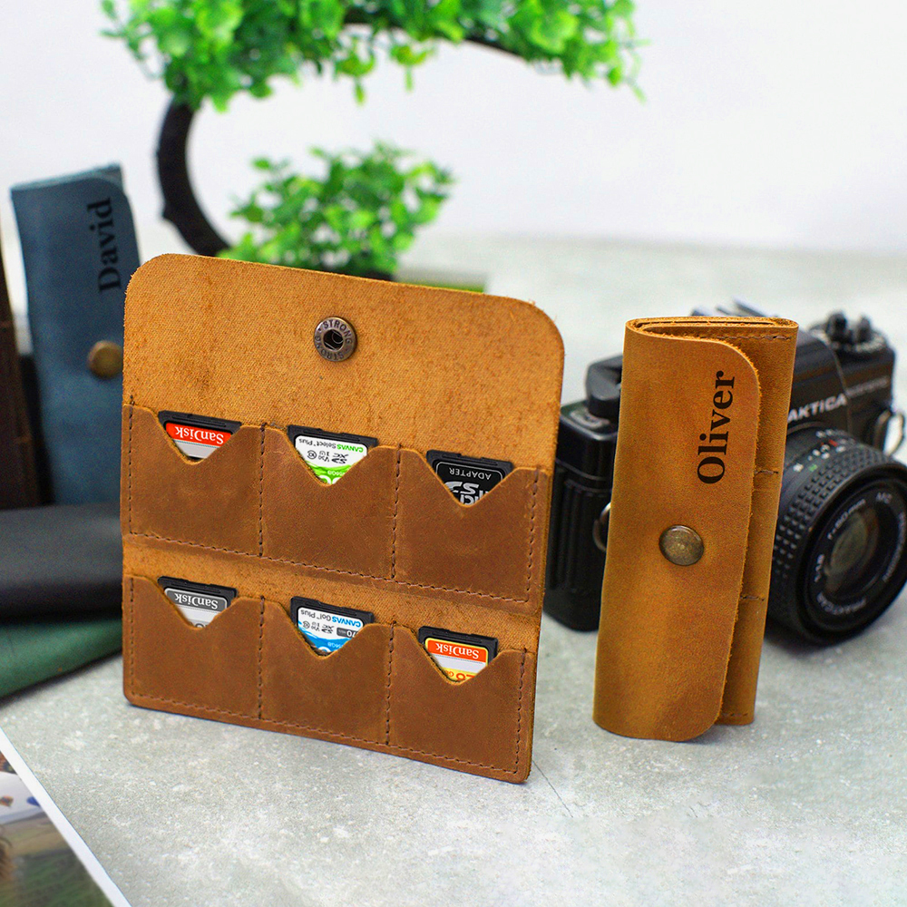 Personalized Leather 6 Slots SD Card Holder | GC019