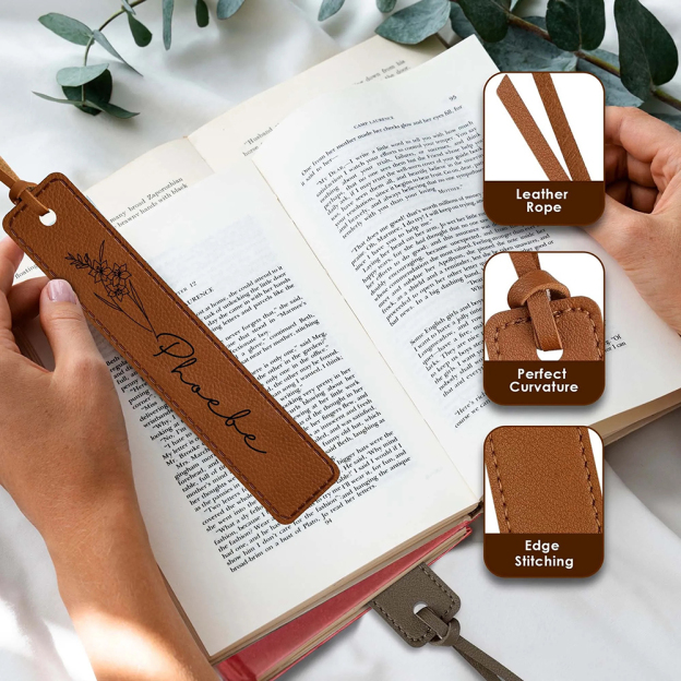Personalized Birth Month Flower Leather Bookmark | GC020