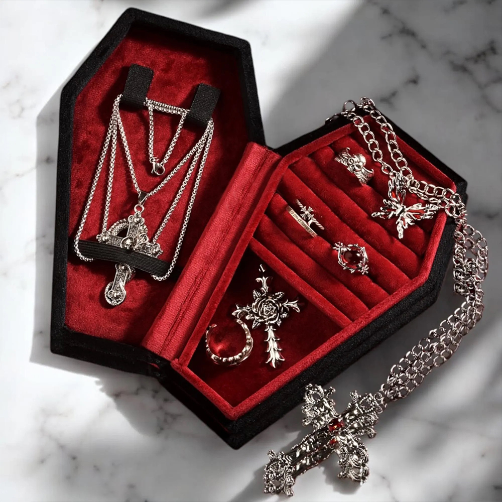 Personalized Handmade Gothic Coffin Velvet Jewelry Box | GC038