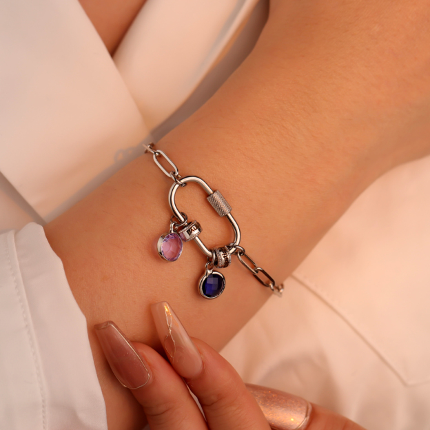 Personalized Carabiner Name Charm Necklace with Birthstone | GC050