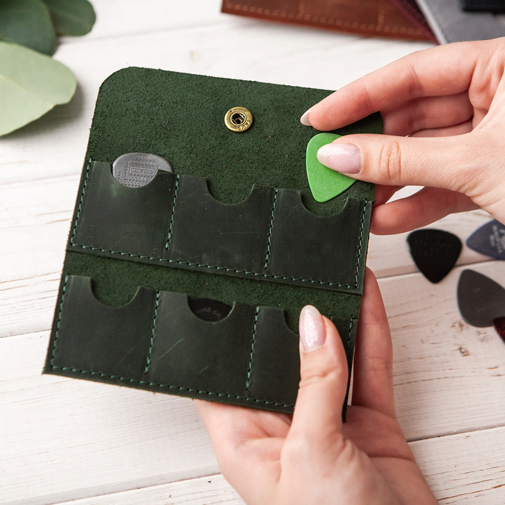 Personalized Leather 6 Slots SD Card / Guitar Pick Holder | GC019