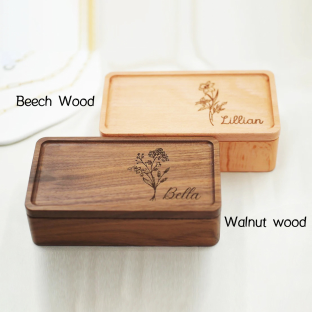 Personalized Birth Flower Wood Jewelry Gift Box | GC041