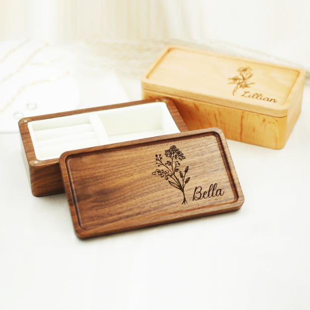 Personalized Birth Flower Wood Jewelry Gift Box | GC041
