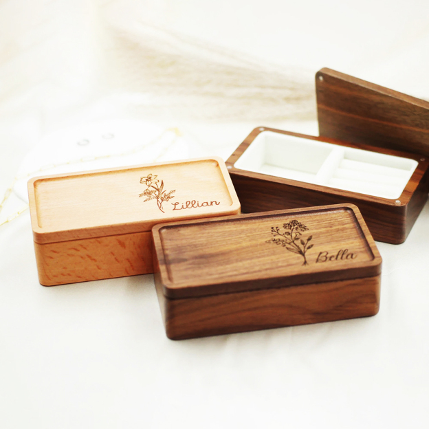 Personalized Birth Flower Wood Jewelry Gift Box | GC041