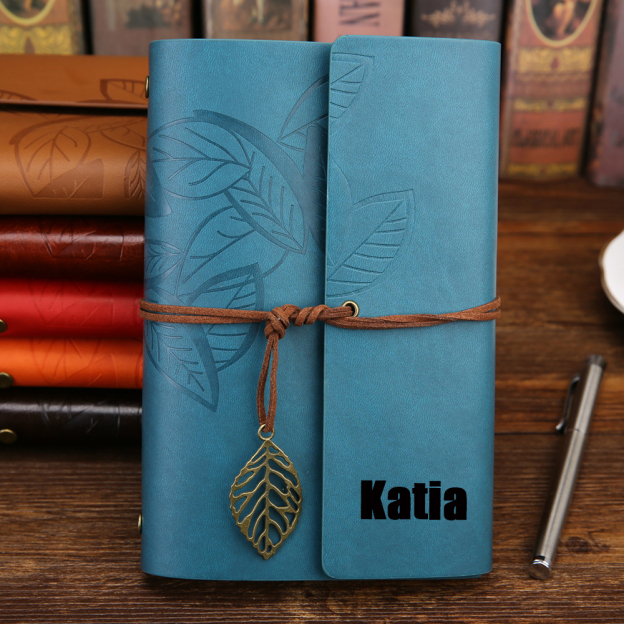 Personalized Name Leather Floral Notebook | GC004
