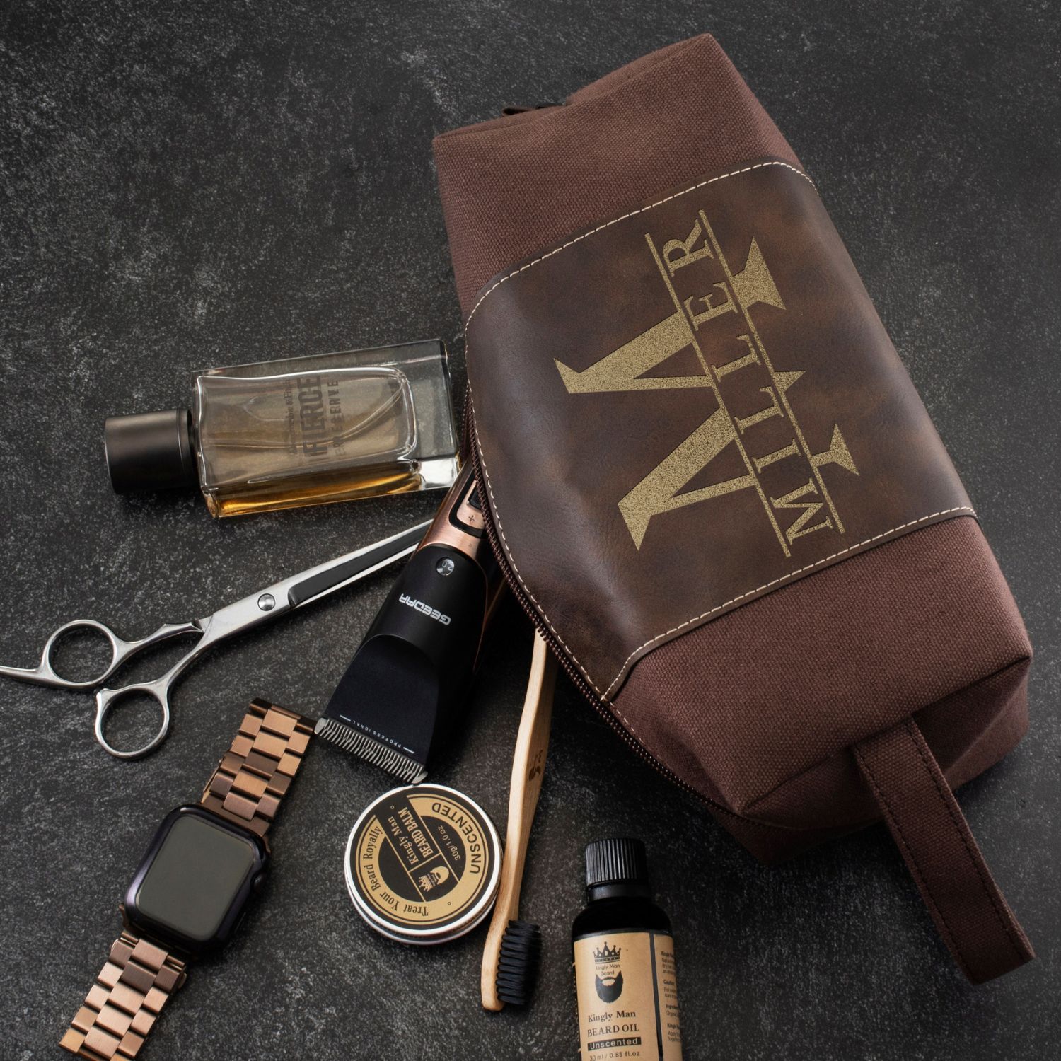 Personalized Men's Leather Toiletry Bag | DGBag04