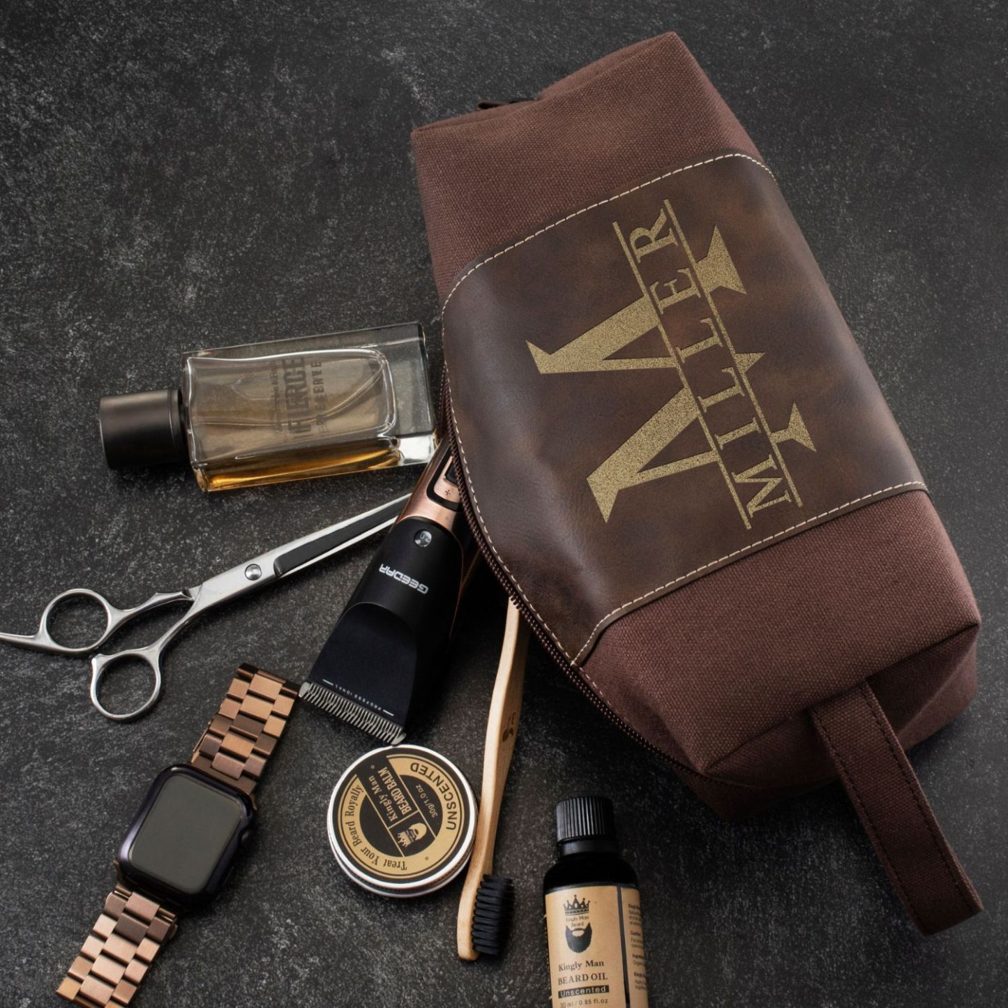 Personalized Men's Leather Toiletry Bag | DGBag04