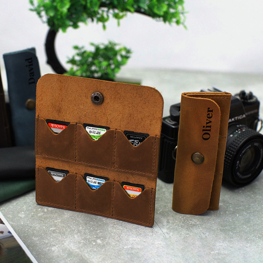 Personalized Leather 6 Slots SD Card Holder | GC019