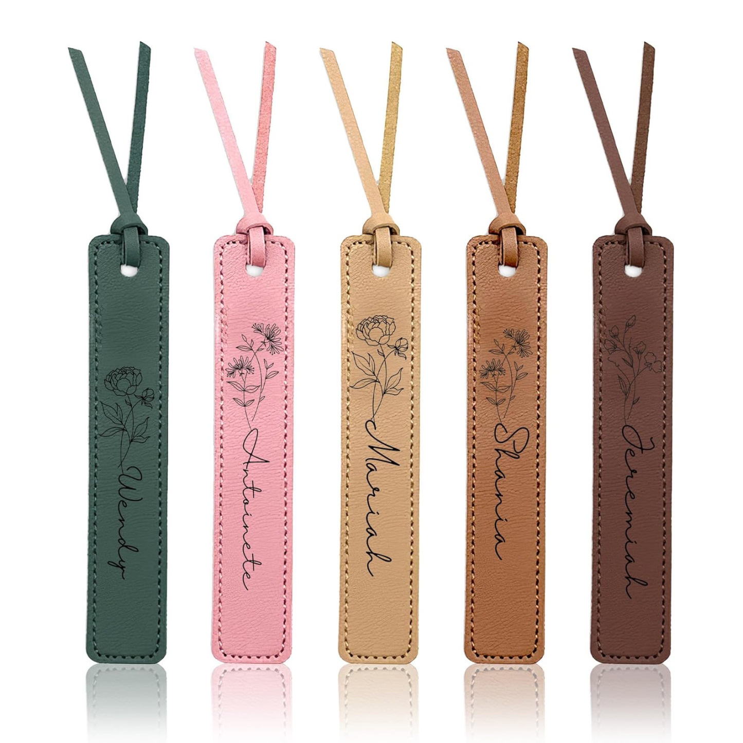 Personalized Birth Month Flower Leather Bookmark | GC020