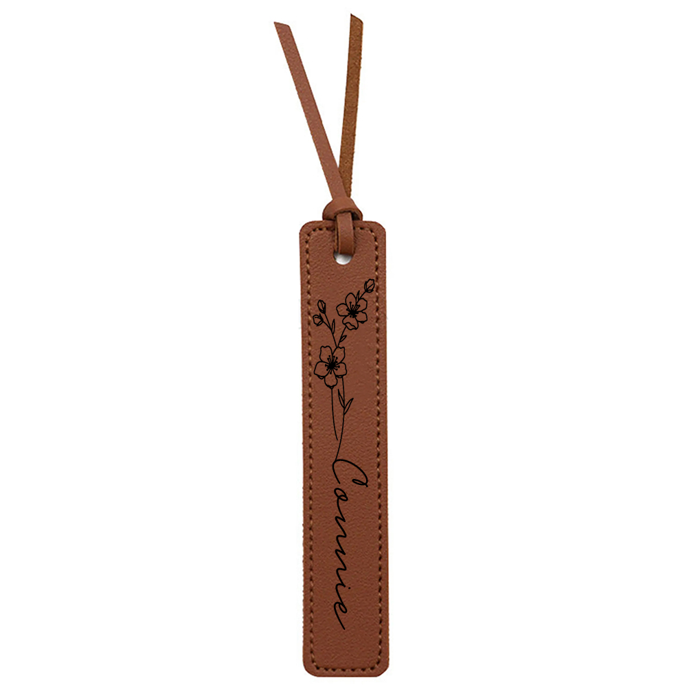 Personalized Birth Month Flower Leather Bookmark | GC020