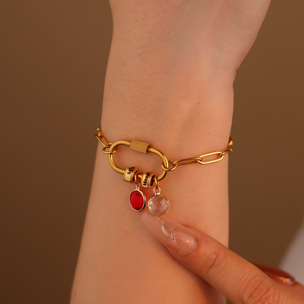 Personalized Carabiner Name Charm Necklace with Birthstone | GC050