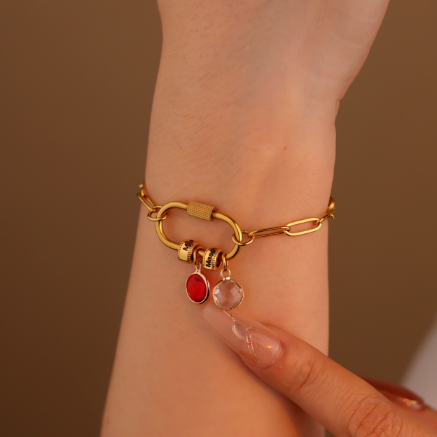 Personalized Carabiner Name Charm Necklace with Birthstone | GC050