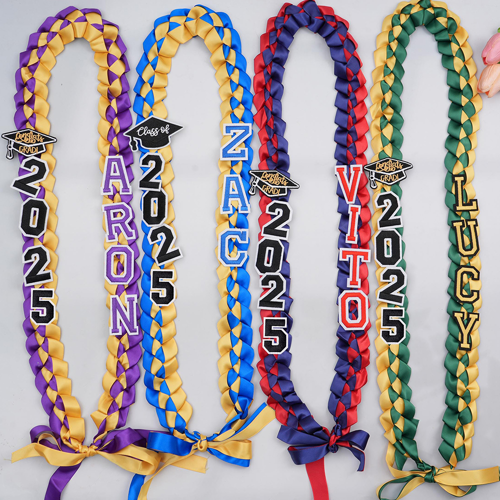 Personalized Name Braided Satin Ribbon Graduation Lei | KKSchool10
