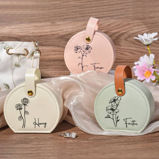 Personalized Birth Flower Travel Jewelry Box | GC002