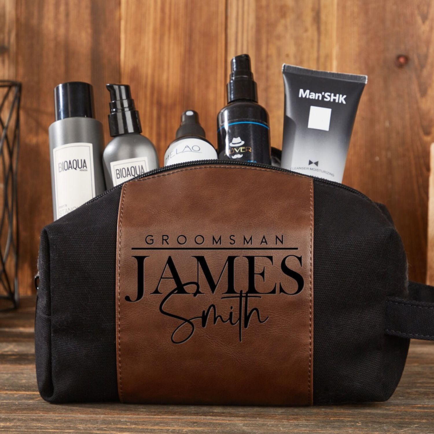 Personalized Men's Leather Toiletry Bag | DGBag04