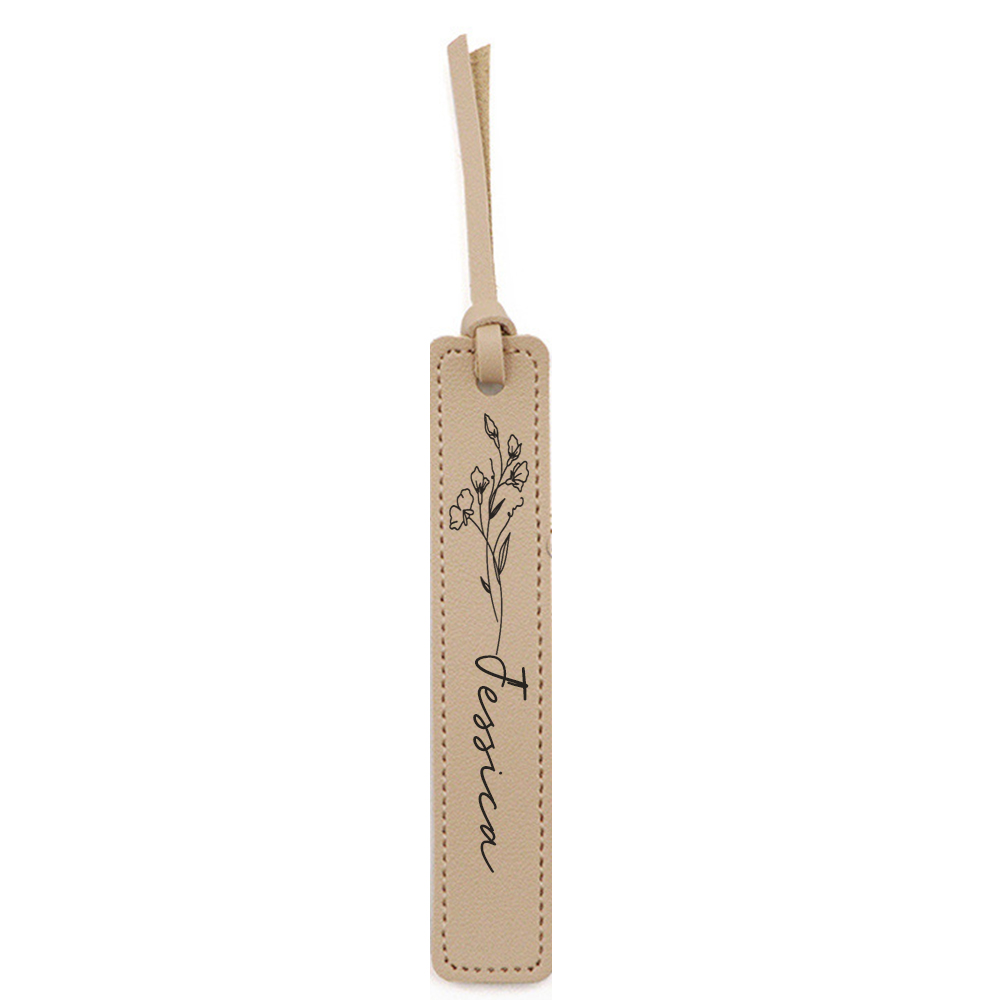 Personalized Birth Month Flower Leather Bookmark | GC020