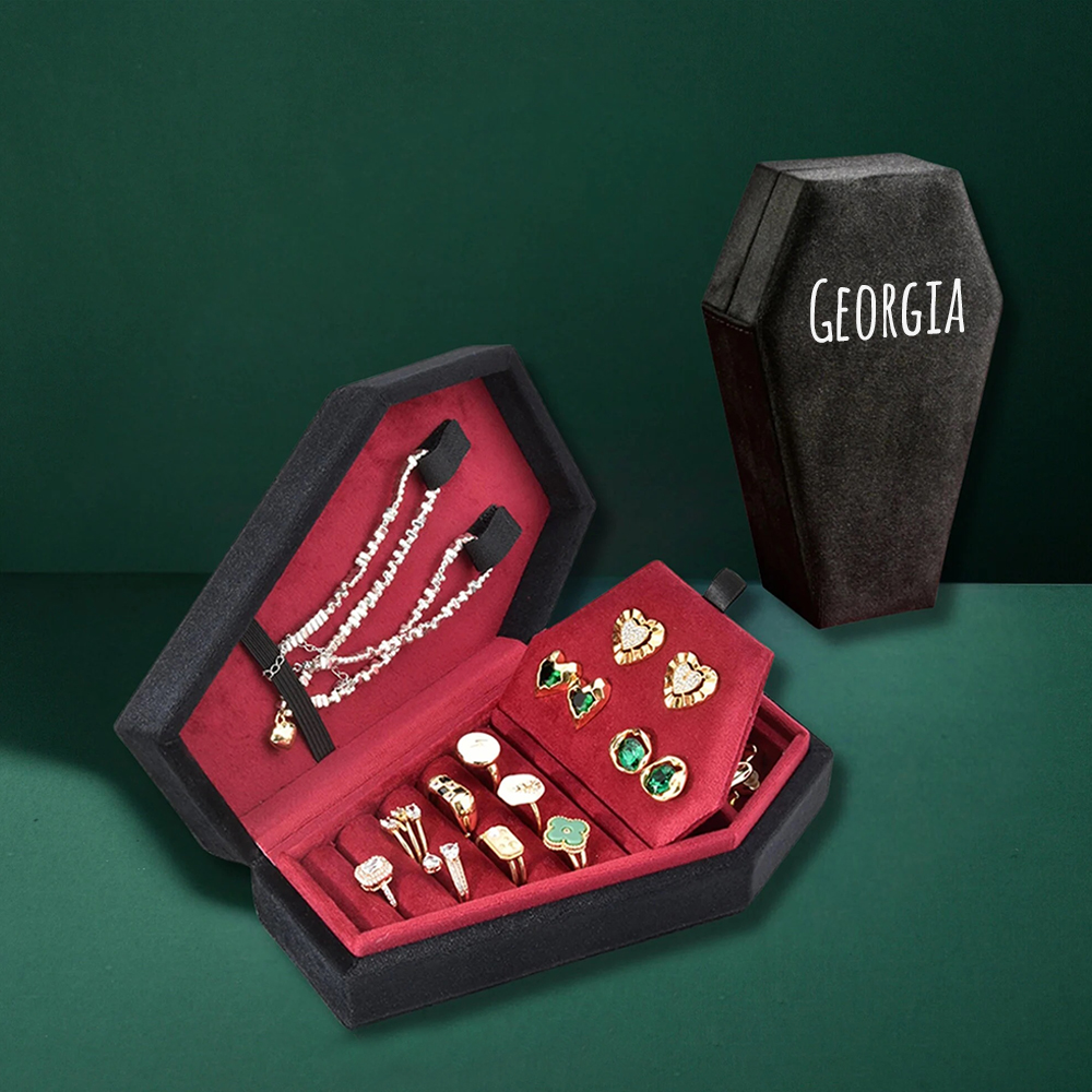Personalized Handmade Gothic Coffin Velvet Jewelry Box | GC038