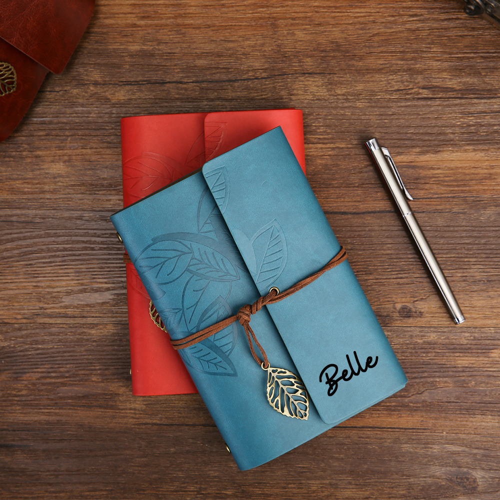 Personalized Name Leather Floral Notebook | GC004