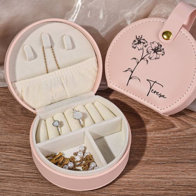 Personalized Birth Flower Travel Jewelry Box | GC002