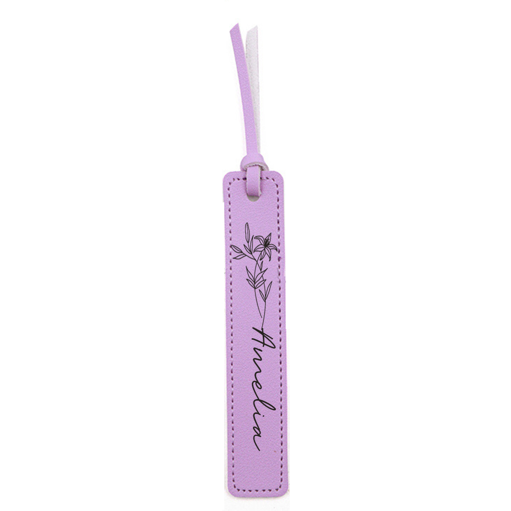 Personalized Birth Month Flower Leather Bookmark | GC020