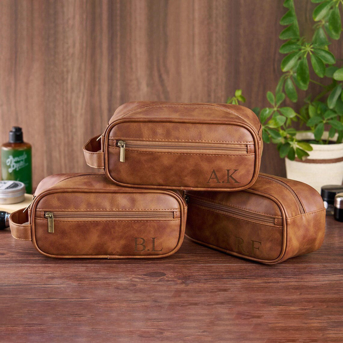 Personalized Monogram Leather Travel Toiletry Bag | GC035
