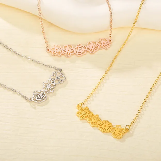 Personalized Mother's Day Dainty Adjustable Birth Flowers Family Jewelry | GC048
