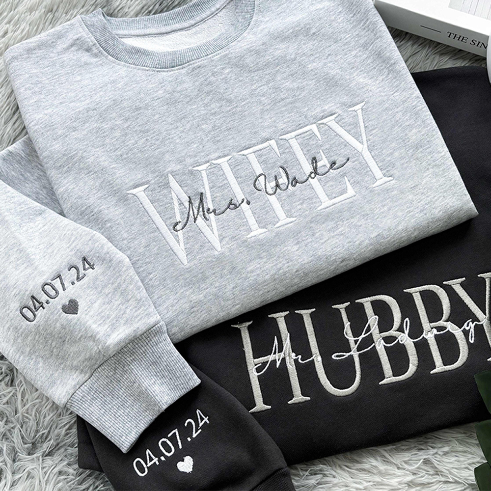 Personalized Embroidered Wife/Hubby Sweatshirt for Unique & Love | JNSCloth42