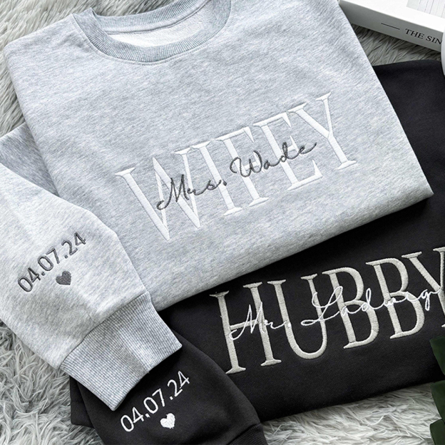 Personalized Embroidered Wife/Hubby Sweatshirt for Unique & Love | JNSCloth42
