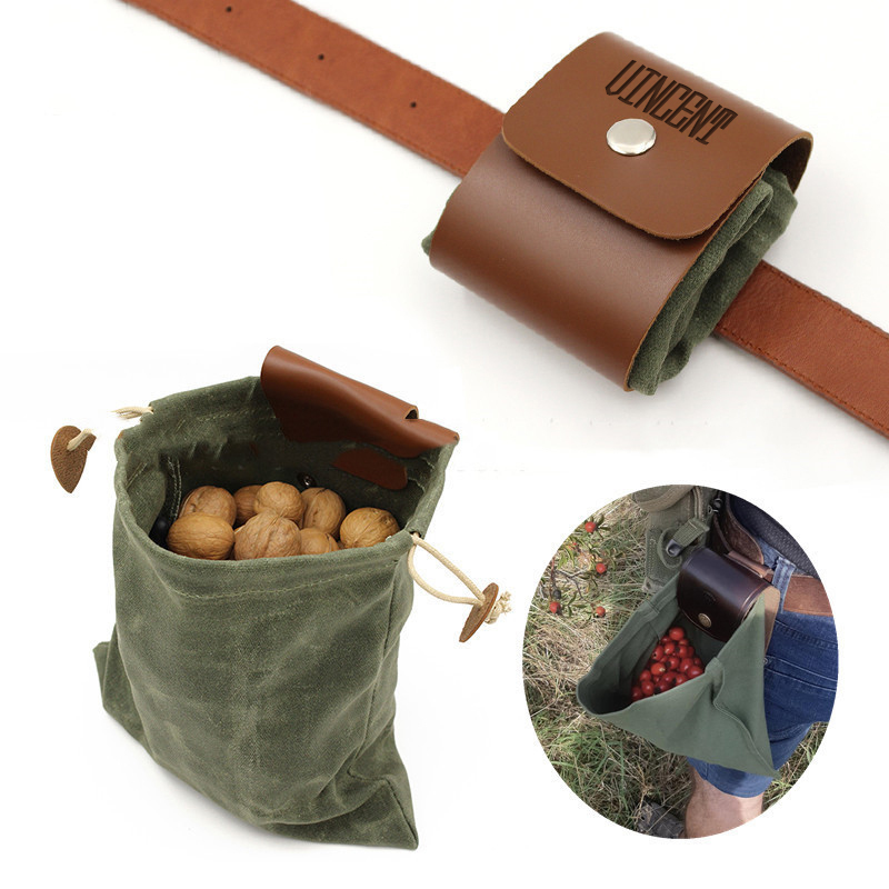 Personalised Canvas Drawstring Collapsable Forest Foraging Pouch | Dad04