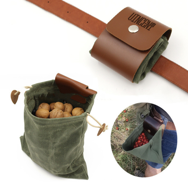 Personalised Canvas Drawstring Collapsable Forest Foraging Pouch | Dad04