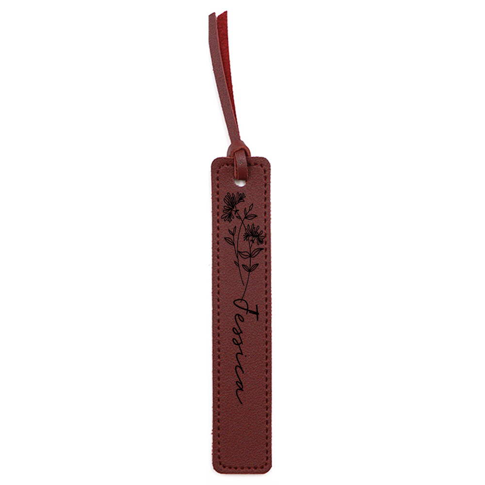 Personalized Birth Month Flower Leather Bookmark | GC020