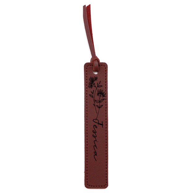 Personalized Birth Month Flower Leather Bookmark | GC020