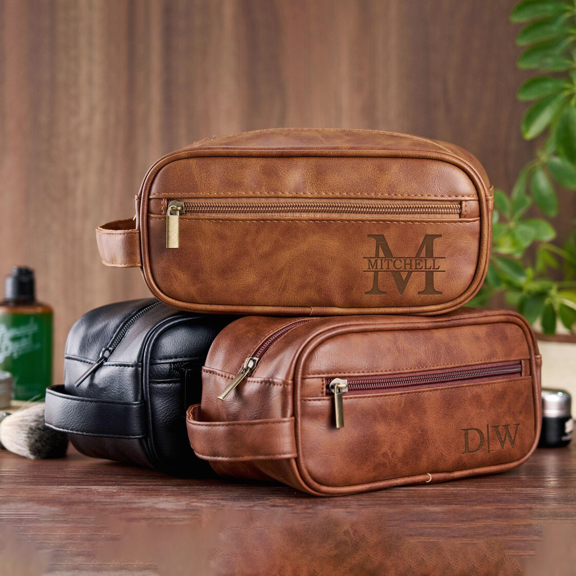Personalized Monogram Leather Travel Toiletry Bag | GC035