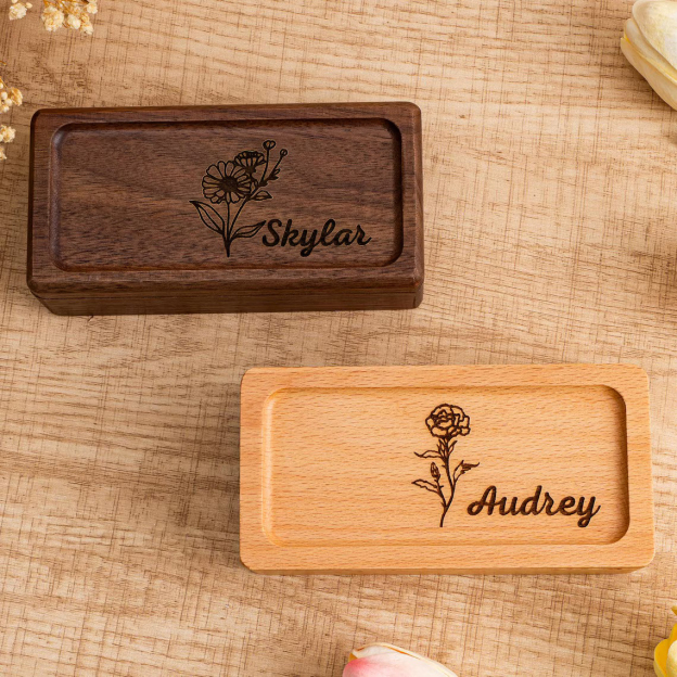 Personalized Birth Flower Wood Jewelry Gift Box | GC041