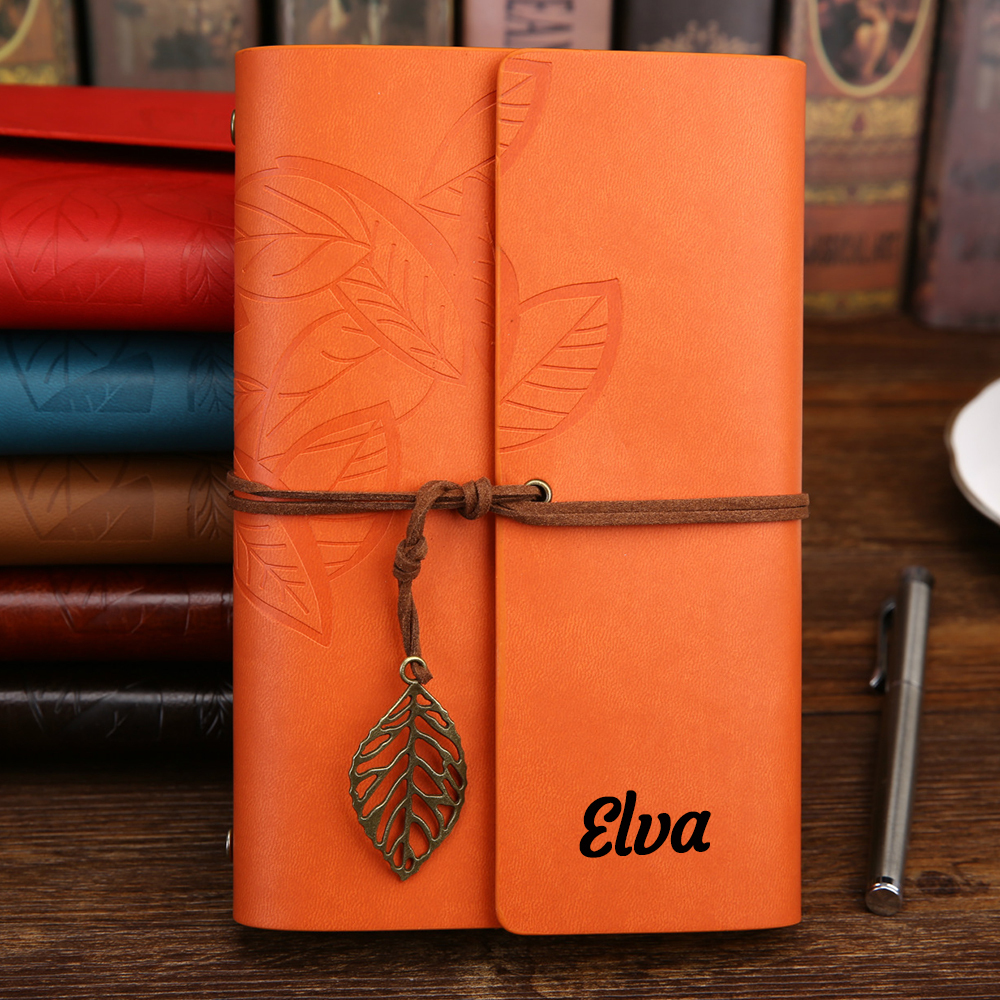 Personalized Name Leather Floral Notebook | GC004