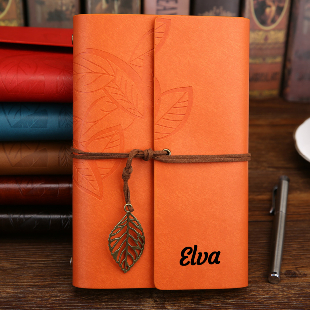 Personalized Name Leather Floral Notebook | GC004